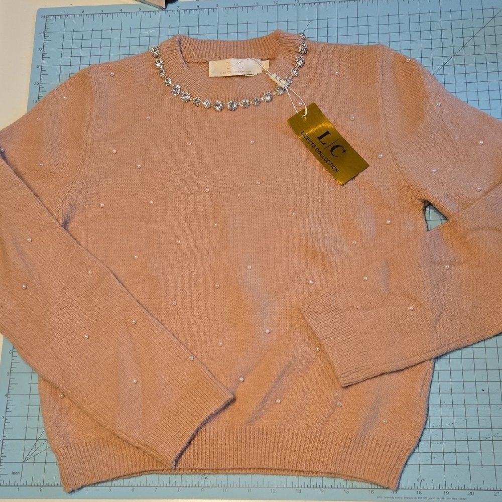 LC Pink Embellished Women's Crew Neck Sweater